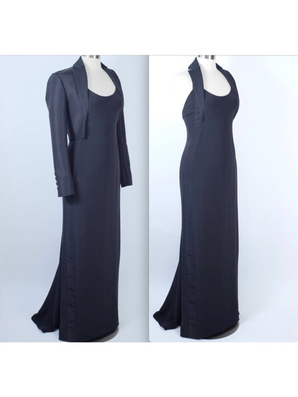 Carolina Herrera ICON tuxedo dress sz 6 long gown bolero jacket black silk